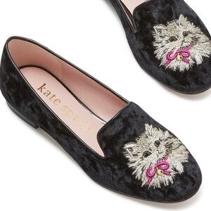 Kate Spade New In Box Cat Lounge Loafer Whiskers Meow Black Crushed Velvet 7.5